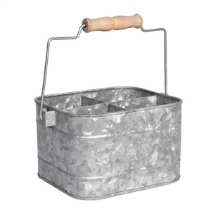 Porte-couverts rond rustique en métal avec poignée en bois, seau de rangement divisé pour couverts, organisateur de cuisine - Product Image 6