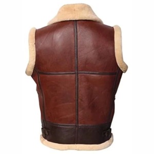 Men Reddish <b>Brown</b> Faux Shearling Sheepskin Leather Vest Winter Waistcoat - Product Image 2