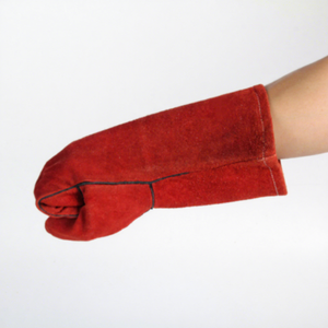 <b>Red</b> Leather Welding <b>Gloves</b> With Liner Straight Thumb Type 40 Cm Length High Temperature Resistant Slip Proof Abrasion Resistant - Product Image 4