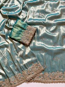 Sari en soie douce de qualité supérieure avec motif jacquard et bordure en broderie de paon Zarkan-Multi Cording - Fournisseur indien - Product Image 3
