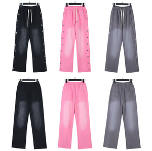 Men's Washed Fleece Zip Hoodie & <b>Flared</b> <b>Sweatpants</b> Set Embroidered Patch Tracksuit Streetwear 2-Piece <b>Wholesale</b> OEM - Product Image 4