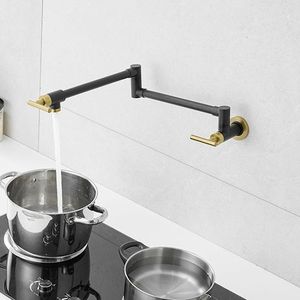 Rubinetto da cucina a parete pieghevole in ottone nero e oro, miscelatore singolo retrattile per lavello - Product Image 6