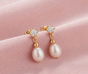 925 <b>Silver</b> 18K Gold Plated Freshwater Pearl <b>Stud</b> Earrings for Children & Women Minimalist Design - Product Image 1