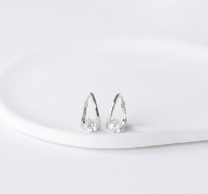 Solid 14K Gold Lab Diamond Earring V-Shape Diamond Huggie Earrings Minimalist Dainty Hoop Solitaire Lever-<b>back</b> Jewelry for Women - Product Image 3