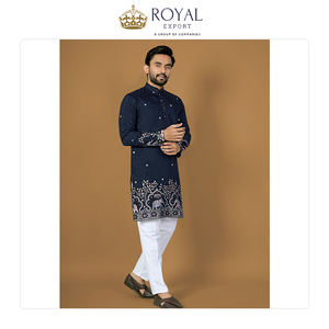 Collection de créateurs de kurta en soie royale classique et pyjama en coton de qualité supérieure avec broderie multi-fils à prix bas - Product Image 2