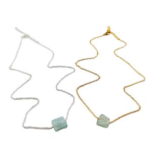 Collier en cristal d'aigue-marine 10-12 MM Aigue-marine brute plaqué or 18 carats Collier chaîne câblée 18 + 2 pouces Collier aigue-marine brute - Product Image 1