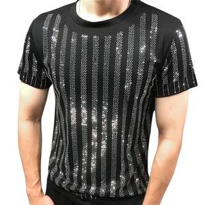 Camiseta Negra con Pedrería para Hombre, Modelo 2026, con Cristales Brillantes, Estilo Urbano, para Fiestas y Moda - Product Image 1