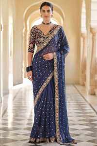 Sari de poliéster estilo Bollywood para fiestas, ropa étnica tradicional para mujer, atuendo para bodas, Diwali, informal, para todas las temporadas. - Product Image 2