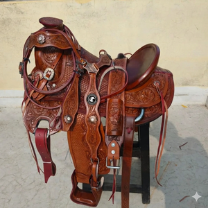 Nueva Llegada: Silla de Montar Western Roughout para Carreras de Barriles, Hecha a Mano con Cuero Genuino de Primera Calidad, para Montar a Caballo en Ranchos y Senderos, Equipo de Vaquero - Product Image 1