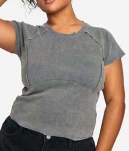 Service OEM T-shirt lavé à l'acide de haute qualité pour femmes, couleur unie, séchage rapide, anti-rétrécissement, vêtements d'été à manches courtes - Product Image 3