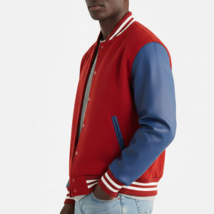 Top Trending Men's <b>Red</b> Varsity <b>Jacket</b> Hooded High Street Style <b>Waterproof</b> Embroidered Logo Casual Autumn Wear Regular Fit - Product Image 3