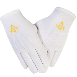 Guantes Masónicos Blancos Formales de Tela Suave Diseñados para Ceremonias, Reuniones de Logias, Eventos, Desfiles y Ocasiones Fraternales - Product Image 1