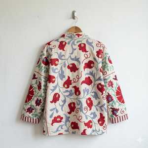 Handcrafted <b>Velvet</b> Duck Suzani Animal Button <b>Jacket</b> Boho Winter Warm Coat Chic Artisan Outerwear Handmade Gift - Product Image 4