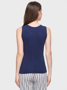Débardeur en tricot pour femme, couleur unie, col rond, vêtement décontracté, longueur normale, bleu marine - Product Image 4