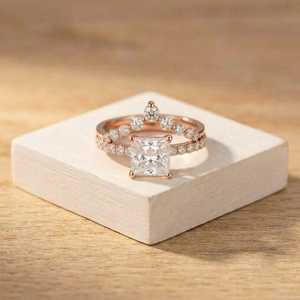 Certificado IGI, corte princesa, cultivado en laboratorio, con piedras redondas laterales y marquesa, oro macizo de 10k, 14k, 18k, claridad E, VVS, joyería fina. - Product Image 2