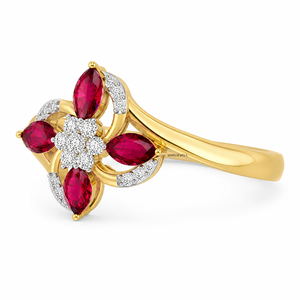 Bague de déclaration luxueuse à grappe florale de pierres précieuses rouges taille marquise avec pierres rondes en or 10K 14K 18K et argent 925 935 - Product Image 3