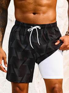 Short de bain unisexe pour homme, double couche, séchage rapide, imprimé floral, longueur genou, léger, respirant, tissé, avec cordon de serrage élastique - Product Image 6