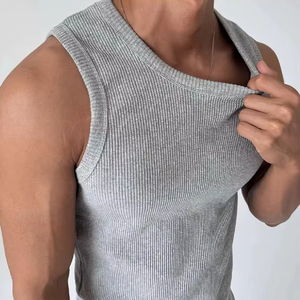 Camiseta sin mangas de punto ajustada para verano, top de tirantes acanalado para gimnasio y culturismo, camiseta sin mangas personalizada para hombre, ropa urbana, yoga - Product Image 1