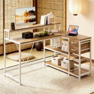 Space-Saving L-Shaped Corner Computer <b>Desk</b> with Storage <b>Study</b> <b>Desk</b> - Product Image 2