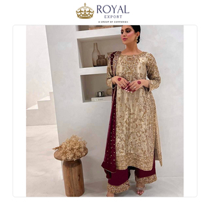 Meilleure collection de vêtements de style indien pour les occasions festives, collection de créateurs de vêtements en soie Frendy avec broderie de sequins, ensemble Sharara - Product Image 5