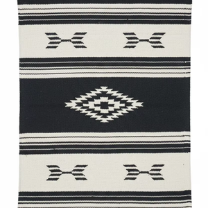 Tapis de couloir / tapis en coton tissé à la main, motif floral moderne, lavable en machine, réversible, couleur noire, pour la maison, les pique-niques et les voyages - Product Image 1