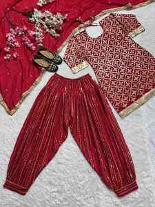 ATTRACTIVE CHINON SILK EMBROIDERY SEQUENCE WORK TOP PATIYALA WITH DUPATTA <b>RED</b> 72548 - Product Image 5