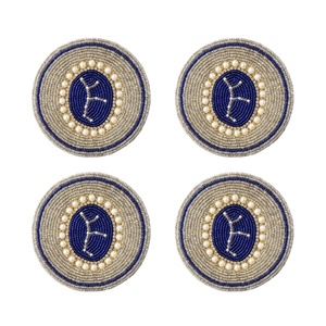 Travail manuel perlé broderie bleu et ivoire Design 4 ensemble sous-verre fantaisie pour luxe Design thé Table décor à la mode belle dernière - Product Image 1