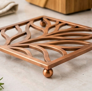 Sous-plat carré en cuivre résistant à la chaleur avec pieds en boule, pour marmite chaude, tapis de table décoratif - Product Image 2