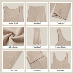 Ensemble de détente Reddito pour femme, grande taille, 100 % coton satiné tricoté, sans manches, col en V, couleur unie, taille élastique, coupe régulière, longueur complète - Product Image 5