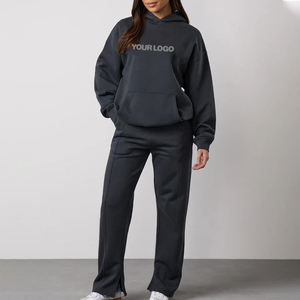Custom Screen Printed Logo Pullover Heavyweight Oversized <b>Hoodie</b> & Flare Jogger Set Breathable Hip Hop Sweatsuit <b>For</b> Women - Product Image 1
