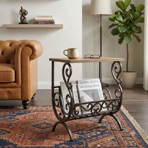 Wrought Iron Magazine Rack Glass Top End Table Metal Book Holder for Living Room Furniture - Product Image 4