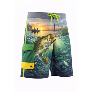 Top Selling High Quality Custom Casual <b>Men's</b> Fitness Fishing Shorts 4 Way Stretch Digital Surf Boardshorts Solid Elastic Waist - Product Image 4