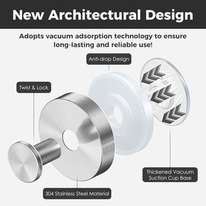 Set di 4 Ganci a Ventosa Argentati per Doccia e Finestre, Ganci Rimovibili per Asciugamani e Accappatoi per Bagno - Product Image 3