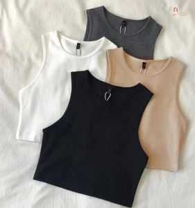 Débardeur court moulant à taille haute pour femme, sans manches, en coton tricoté 100% uni, personnalisable - Product Image 1