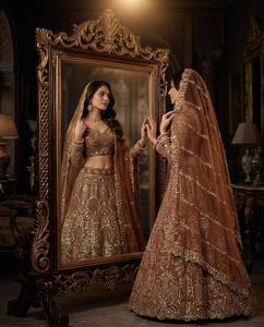 Divyam Creation Embroidered <b>Net</b> Lehenga Choli Set Floor-Length Traditional Wedding Wear for Women India Pakistan Style Spandex - Product Image 3
