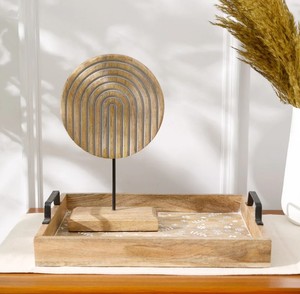 Bandeja Rectangular Grande de Madera Tallada a Mano con Diseños Florales a Cuadros, Asas de Diseño Moderno, para Mesa, Jarrón, Boda, Diwali - Product Image 6
