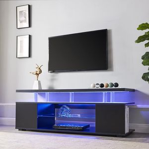 Mobile TV Grande da 70 Pollici con LED, Centro Intrattenimento Gaming, Consolle Portaoggetti Multimediale, Tavolo Laterale per Soggiorno, Nero - Product Image 5