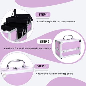 "Aluminum <b>Makeup</b> Train <b>Case</b> with Diamond Pattern Durable PP Material 9x6x6 Inches Pink" - Product Image 4