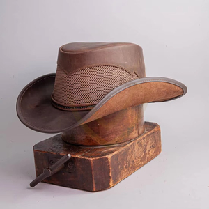 Chapeaux de cowboy en cuir en gros, style vintage personnalisé, chapeaux de cowboy en cuir marron effet vieilli - Product Image 4