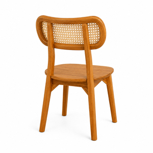 Natural Finish Durable Teak Wood Woven <b>Cane</b> Eco-Friendly Modern Scandinavian Farmhouse Armless Fabric Liner Peanut Dining <b>Chair</b> - Product Image 4