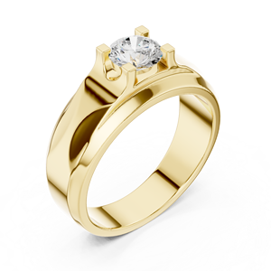 Bague solitaire pour homme en or jaune avec diamant de laboratoire – Bague de fiançailles moderne à large bande pour marié, bijoux en diamant - Product Image 2