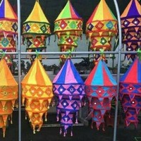 Lanternes de décoration de mariage bohèmes de luxe en coton indien, lampes pliables, suspensions colorées pour tentes, lustres de jardin