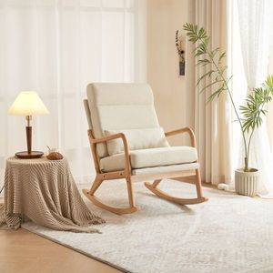 Sedia a dondolo in legno massello con schienale alto, cintura di sicurezza, cuscino lombare e braccioli 100x65x101cm per uso interno - Product Image 2