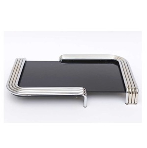 Black Modern Marble Metal Handicraft Rectangular Serving Tray Glossy Decorative Platter Curved Silver Handles Luxury Home <b>Decor</b>. - Product Image 1