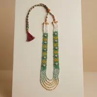 Ensemble de colliers en perles d'imitation vertes et jaunes à 5 couches, plaqué or, style floral ethnique, bijoux de mariage tendance pour femmes