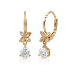 14K Rose Gold Lab Grown Diamond Round Floral <b>Drop</b> Earrings Diamond Lever-<b>back</b> Earrings for Women <b>Drop</b> Earrings Anniversary Gift - Product Image 5