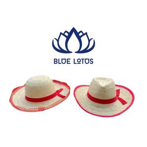 Chapeau de plage en paille naturelle durable à large bord brodé à la main pour adultes unisexe 54-56cm Blue Lotus Farm Lucy - Product Image 1