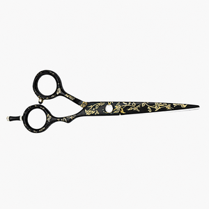 Ciseaux de coiffure professionnels en acier inoxydable noir et or, manches en céramique, 28 dents, manche moyen pour droitiers, usage en salon - Product Image 6