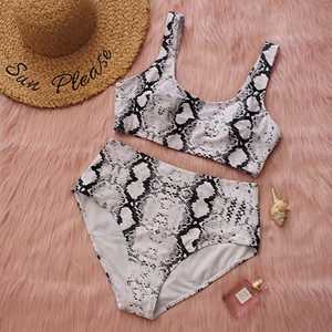 Conjunto de Bikini con Estampado de Serpiente, Top Bandeau, Braguita de Cintura Alta, Talla Grande, Traje de Baño con Estampado Digital, Spandex y Poliéster - Product Image 5