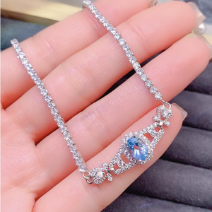 Bracelet en argent sterling 925 pour femme, topaze bleue ovale, chaîne à maillons, bijoux plaqués or, cadeau de fête - Product Image 3